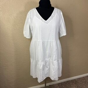 White Eyelet Midi Dress Womens 22 XXXL Bridal Bachelorette LWD Summer Graduation